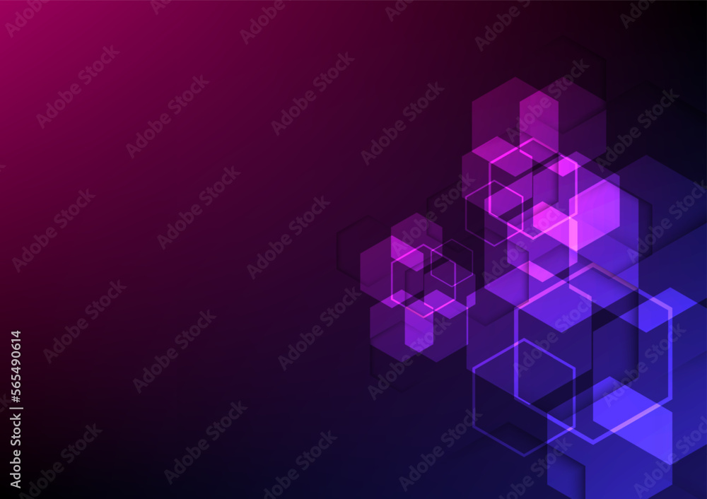 Wall mural geometric abstract background with blue and pink hexagons. structure molecule and communication. sci