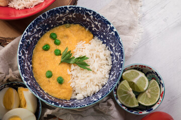 Locro pumpkin stew Peru traditional comfort food buffet table