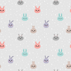 Cute seamless pattern with kawaii bunnies. Nursery style. Hand drawn background with cartoon rabbits