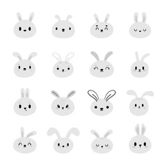Set of cute kawaii rabbits. Cartoon character. Funny doodle bunny. Easter, New Year theme