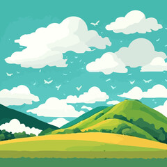 Obraz na płótnie Canvas Spring Hillside Landscape in Vector Format