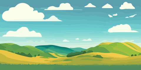 Fototapeta na wymiar Spring Vector Illustration of a Hillside Field