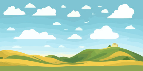 Obraz na płótnie Canvas Vector Image of a Hillside Covered in Spring Grass