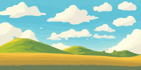 Fototapeta na wymiar Springtime Vector Illustration of a Hillside Meadow