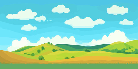 Obraz na płótnie Canvas Vector Design of a Spring Hillside with Grassy Fields