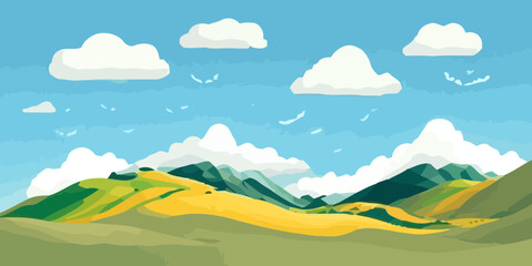 Obraz na płótnie Canvas Spring Vector Illustration of a Hillside Field