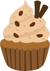 Coffee muffin vector isolated. Coffee cupcake with beans on top