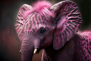 Fototapeta na wymiar Pink surreal elephant in wild life