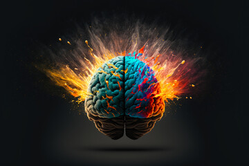 a brain bursting out in colorful particles of creativity, generative ai - 565494062
