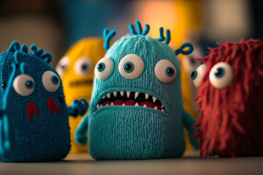 cute little angry embroidered monsters, Generative AI
