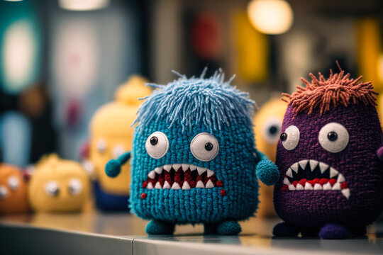 cute little angry embroidered monsters, Generative AI
