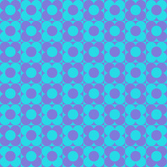 Checkerboard seamless pattern with geometric blue  flowers. Blue  background in retro style. Vintage hippie aesthetic, 60s, 70s