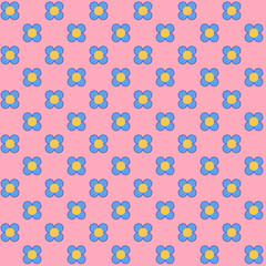 vintage two colored pink and blue seamless pattern. geometric stylized flowers,  70s. surface design, fabric, paper, stationery, card, banner, textile