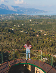 View of Kaiser's Throne observation deck lookout, Pelekas village, Corfu island, Greece, Kaiser...