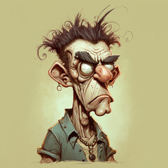 illustration: creepy guy caricature (generative ai content) - obrazy, fototapety, plakaty