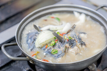 Spicy fish soup in a Korean restaurant restaurant