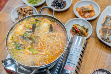 Spicy fish soup in a Korean restaurant restaurant