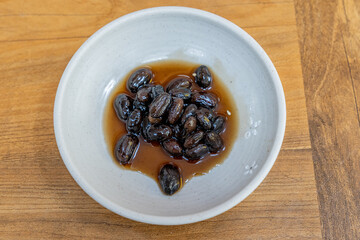 Beans in soy sauce, a side dish at a Korean restaurant