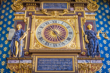 La Conciergerie Horloge, Clock Tower of Palais de Justice close-up, Paris, France
