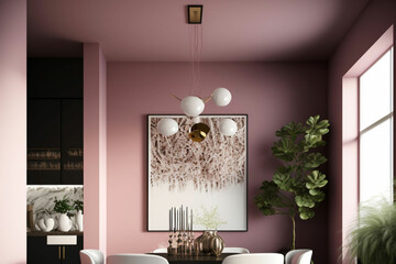 Modern dining room interior design with wall