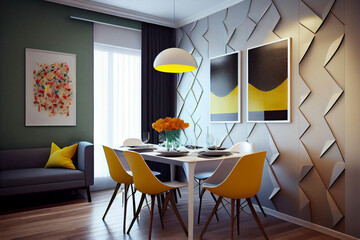 Modern dining room interior design with wall