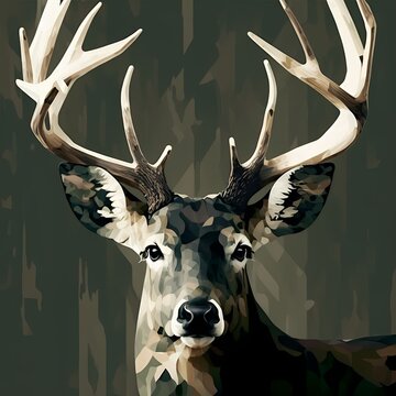 An abstract wall art of a deer's head-generative ai