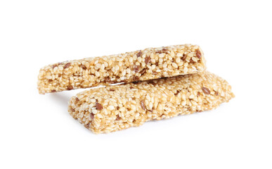 Tasty sesame seed bars isolated on white