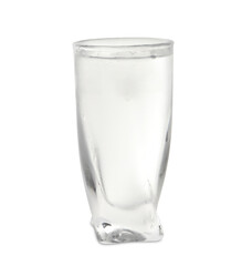 Shot glass of vodka with ice isolated on white