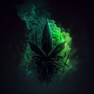 Cannabis, marijuana, weed, leaf, smoke, green, stylized, illustration, graphic, design, 420, medical marijuana, hemp, THC, CBD, cannabis culture, weed art