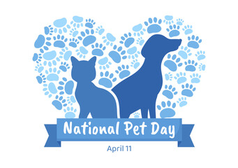 National Pet Day on April 11 Illustration with Cute Pets of Cats and Dogs for Web Banner or Landing Page in Flat Cartoon Hand Drawn Templates