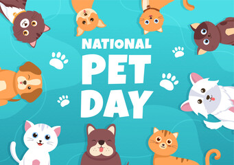 Obraz na płótnie Canvas National Pet Day on April 11 Illustration with Cute Pets of Cats and Dogs for Web Banner or Landing Page in Flat Cartoon Hand Drawn Templates