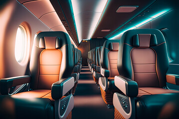 Airplane cabin interior. Generative AI