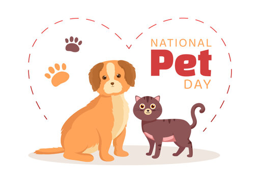 National Pet Day on April 11 Illustration with Cute Pets of Cats and Dogs for Web Banner or Landing Page in Flat Cartoon Hand Drawn Templates