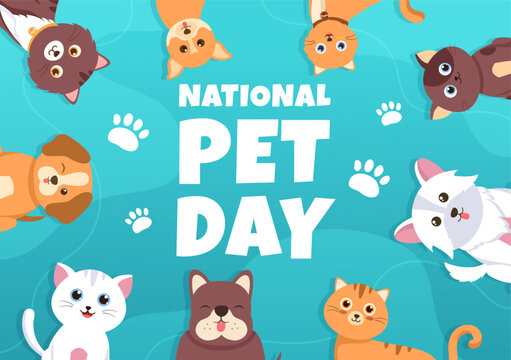 National Pet Day on April 11 Illustration with Cute Pets of Cats and Dogs for Web Banner or Landing Page in Flat Cartoon Hand Drawn Templates