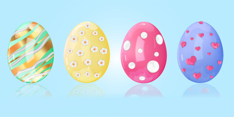 Set of glossy Easter eggs. Bright 3d eggs for your resources. Vector 3D graphics in high quality