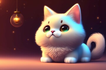cute cartoon fluffy cat, fantasy, generative AI