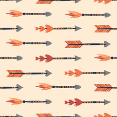 Seamless pattern with arrows and feathers for Valentine's day. Background for fabric design, wallpaper, wrapping paper and other printing. Design for a greeting card, invitation and print.