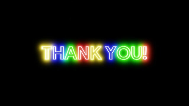 text animation thank you on black isolated background. colorful neon sign thank you in suitable for store or video and etc. 4k looping video