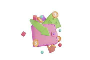 Cashback in wallet 3D Illustration