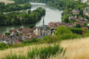Fototapeta na wymiar Aerial View To The Seine River Passing Les Andelys In Normandy France On A Beautiful Sunny Summer Day With A Few Clouds In The Sky