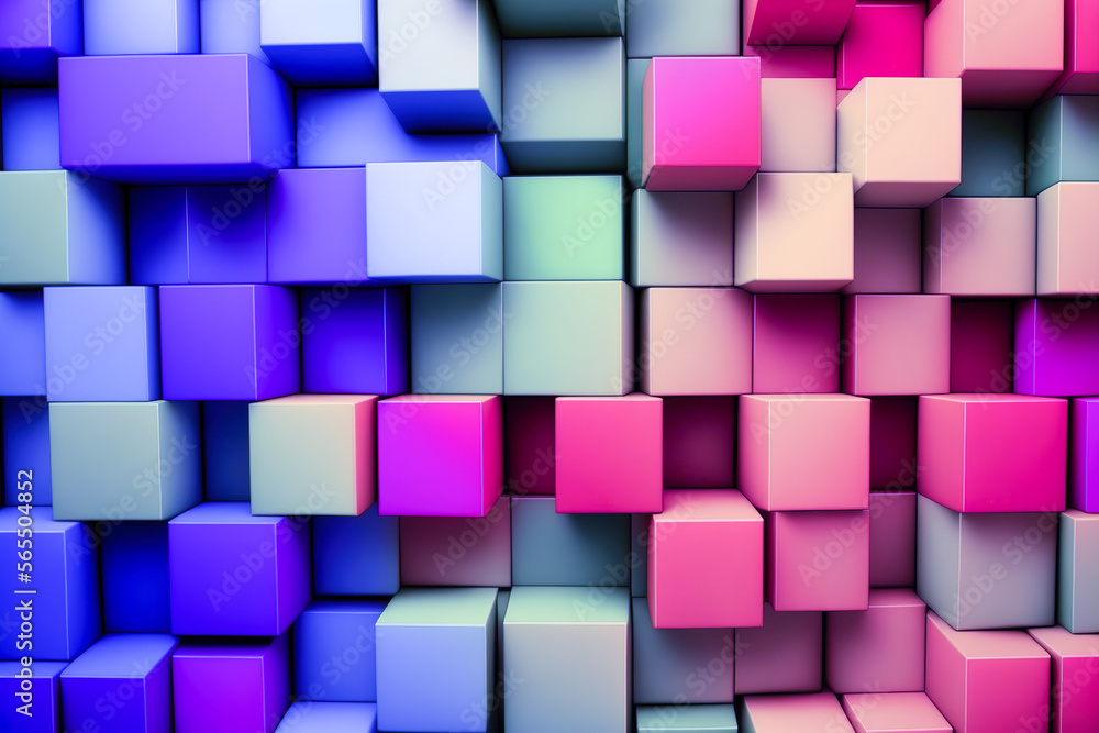 Poster abstract background of cube blocks wall stacking design neon pastel color for cubic wallpaper backgr