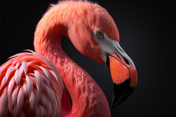 Pink flamingo close up portrait. Generative AI