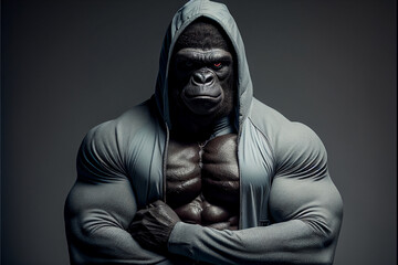 Portrait of a fitness athlete gorilla wearing sportswear