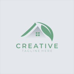 green house logo design illustration with leaf element Premium Vector
