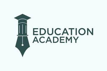 Minimal education logo design template, the concept for academy, graduation. Pen, pencil, and cap iconic concept.