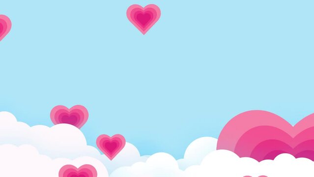 animated love clouds flying in the blue sky