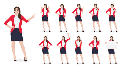 Set of business woman character in different poses vector illustration