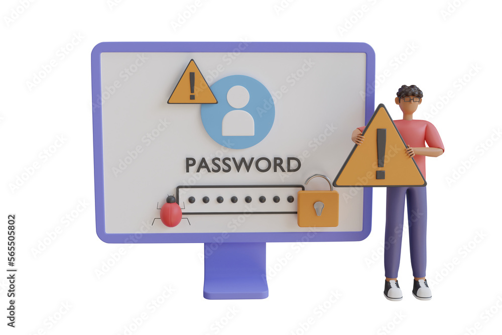 Poster hacking password 3d illustration