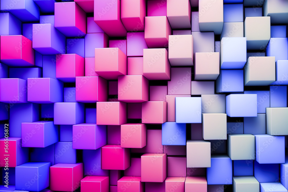 Poster abstract background of cube blocks wall stacking design neon pastel color for cubic wallpaper backgr