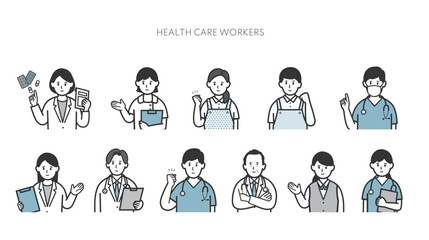 福祉、医療従事者の上半身アイコンセット